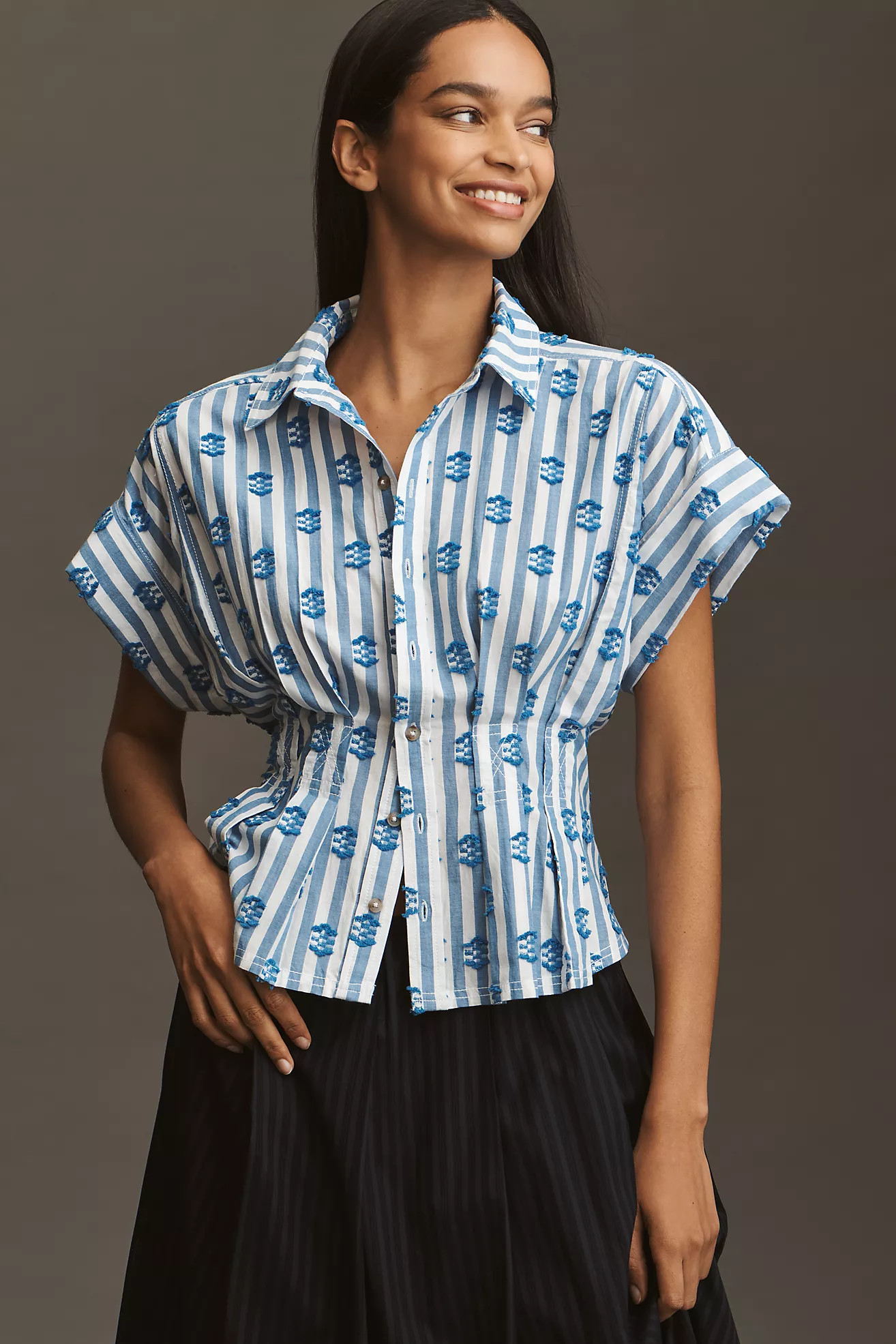 The Bobbie Short-Sleeve Fitted-Waist Blouse by Pilcro | Anthropologie (US)