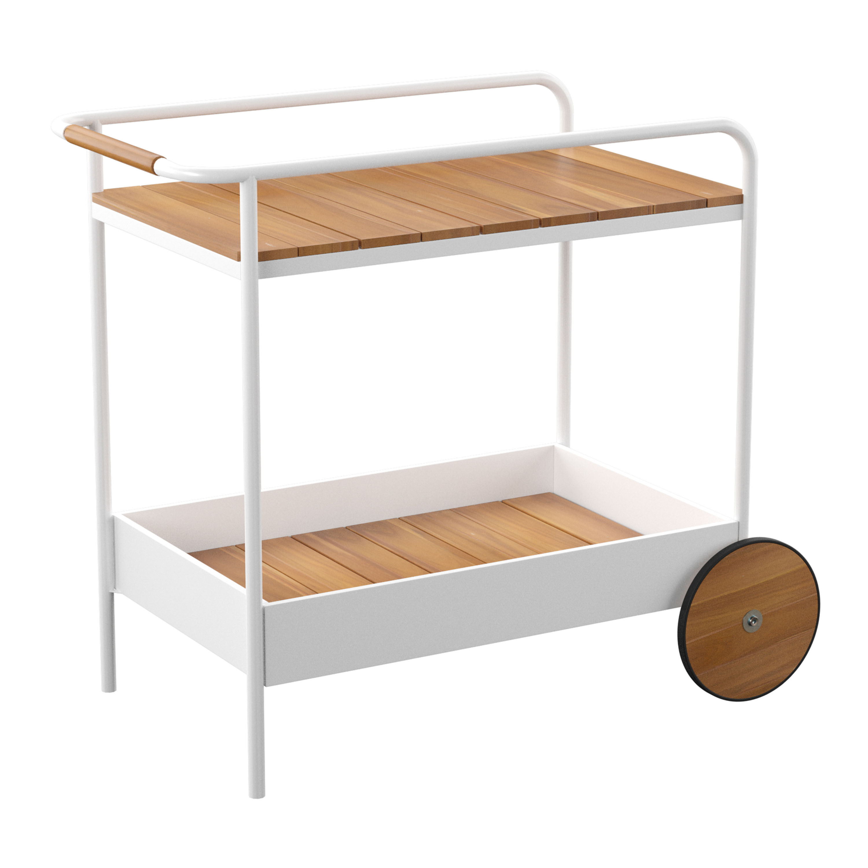 Fajardo Acacia Wood and White Metal 2 Tier Outdoor Bar Cart | World Market