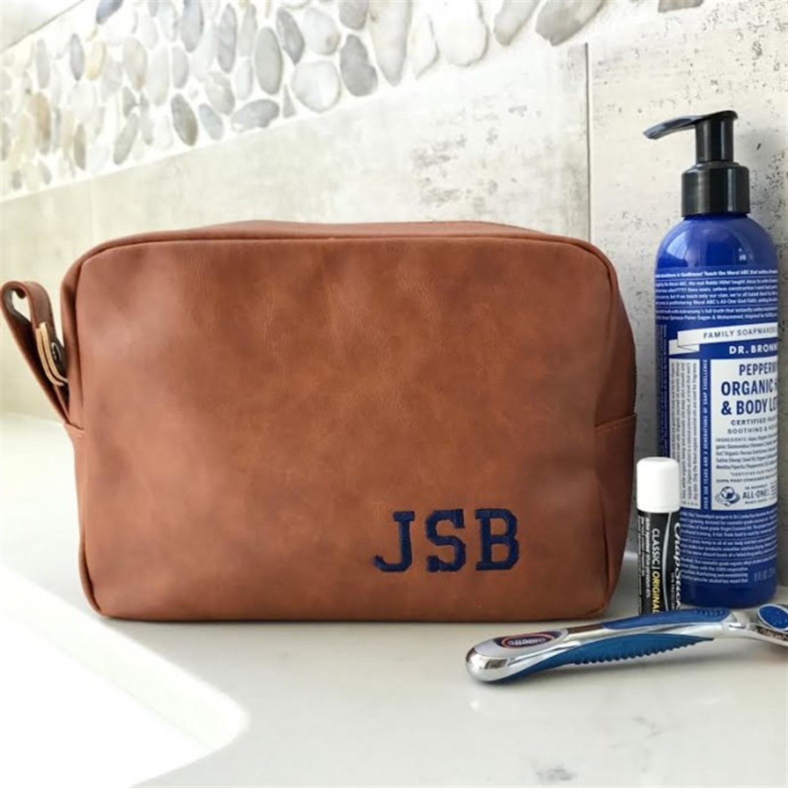 Monogrammed Faux Leather Grooming Bag | Jane