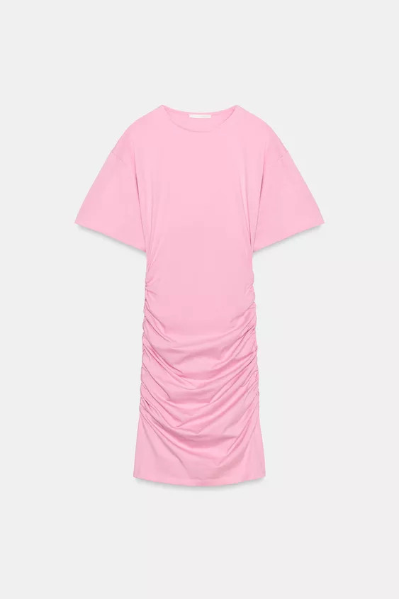 Vestito corto realizzato in filato misto cotone. Collo rotondo e maniche corte ampie. Dettaglio d... | Zara IT