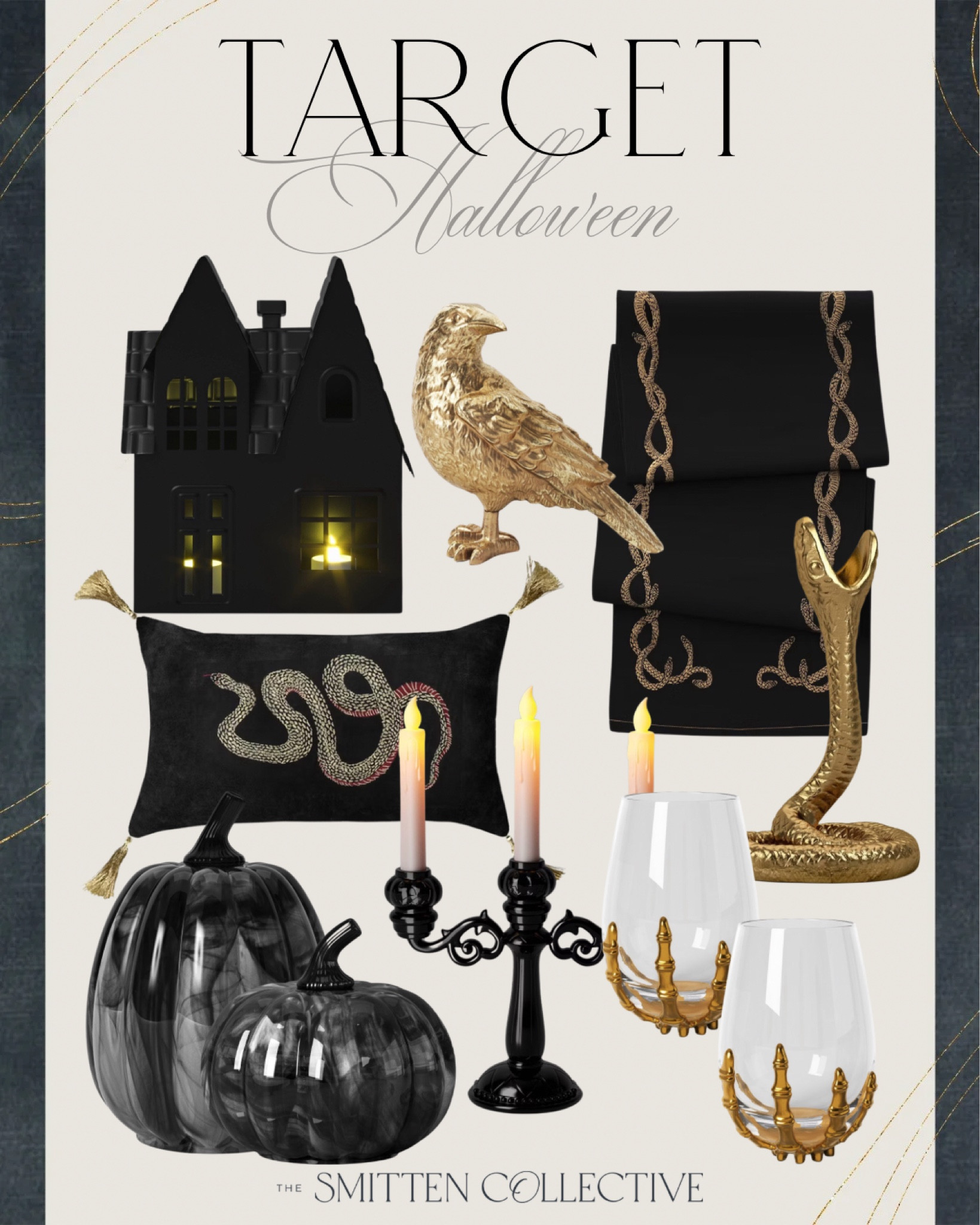 Target Halloween decor inspiration! Including this table runner, haunted house, gold raven, snake candlestick holder, candelabra, glass pumpkins, skeleton stemless glasses, and more! 

Halloween, target Halloween, Halloween inspiration, target home decor, target, indoor Halloween decor, fall home decor 

#LTKHome #LTKFindsUnder100 #LTKSeasonal