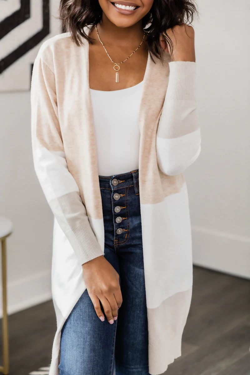 Secret Obsession Colorblock Cardigan Beige | The Pink Lily Boutique