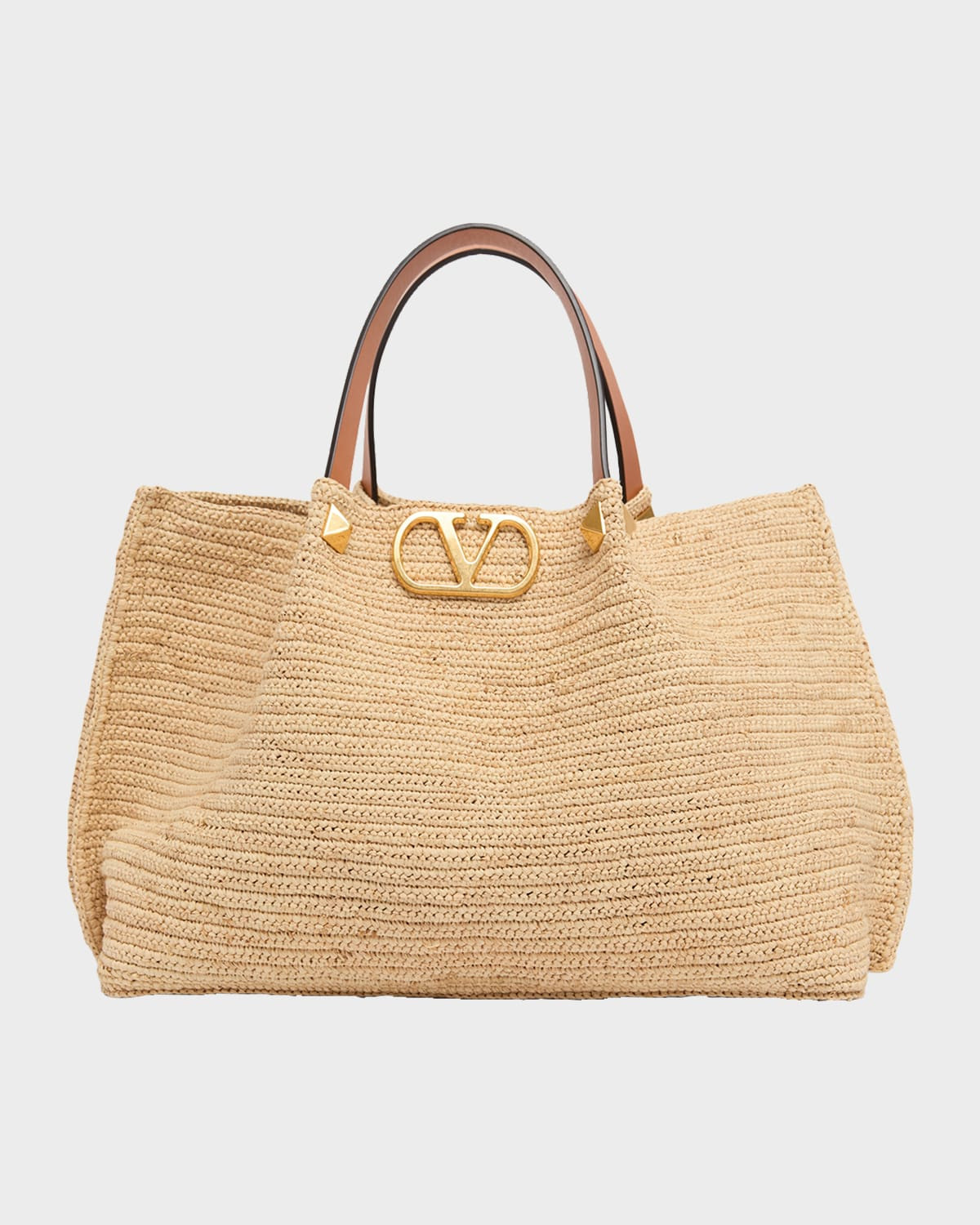 Medium Viscose Raffia Rockstud Tote Bag | Neiman Marcus