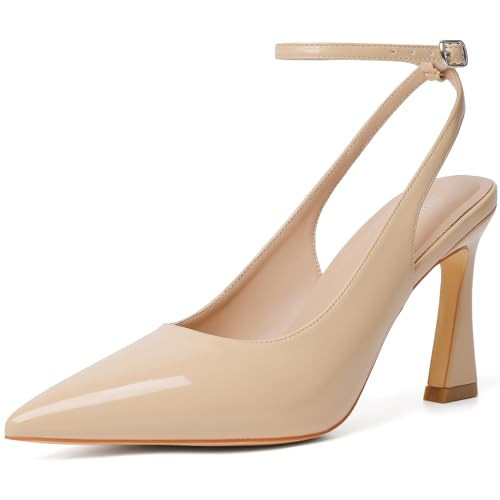 Susanny Nude Slingback Closed Toe Ankle Strap High Heels Pointed Toe Pumps Dress Comfortable Stiletto Sexy Buckle Strappy Dressy Shoes for Wedding Bridal Party Work 10.5 | Amazon (US)