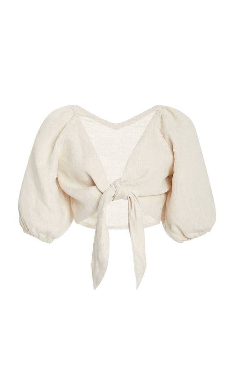 Exclusive Mia Knot-Detailed Linen Cropped Top | Moda Operandi (Global)