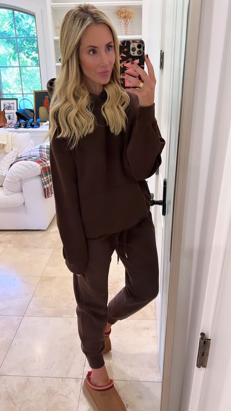Shopped the men’s section again and didn’t even know it. Size down if you want a normal fit. XS in the hoodie and pants. Top is brown, joggers are dark brown, but they match perfectly. Use code: AFLTK 

#LTKstyletip
