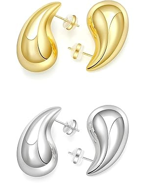Chunky Gold Hoop Earrings for Women Lightweight Teardrop Dupes Earrings 925 Sterling Silver Post ... | Amazon (US)
