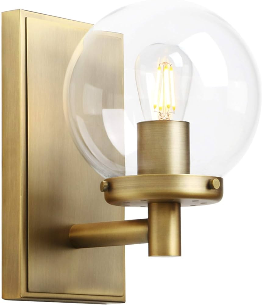 Pathson Vintage Globe Glass Wall Sconce, Industrial Bathroom Vanity Lighting, Brass Wall Lamp Fix... | Amazon (US)