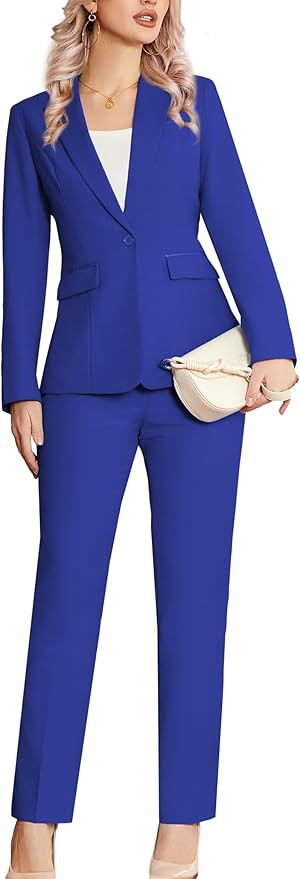 Women's 2 Piece Suit Notched Lapel One Button Slim Fit Business Office Work Tuxedo Blazer Pants S... | Amazon (US)