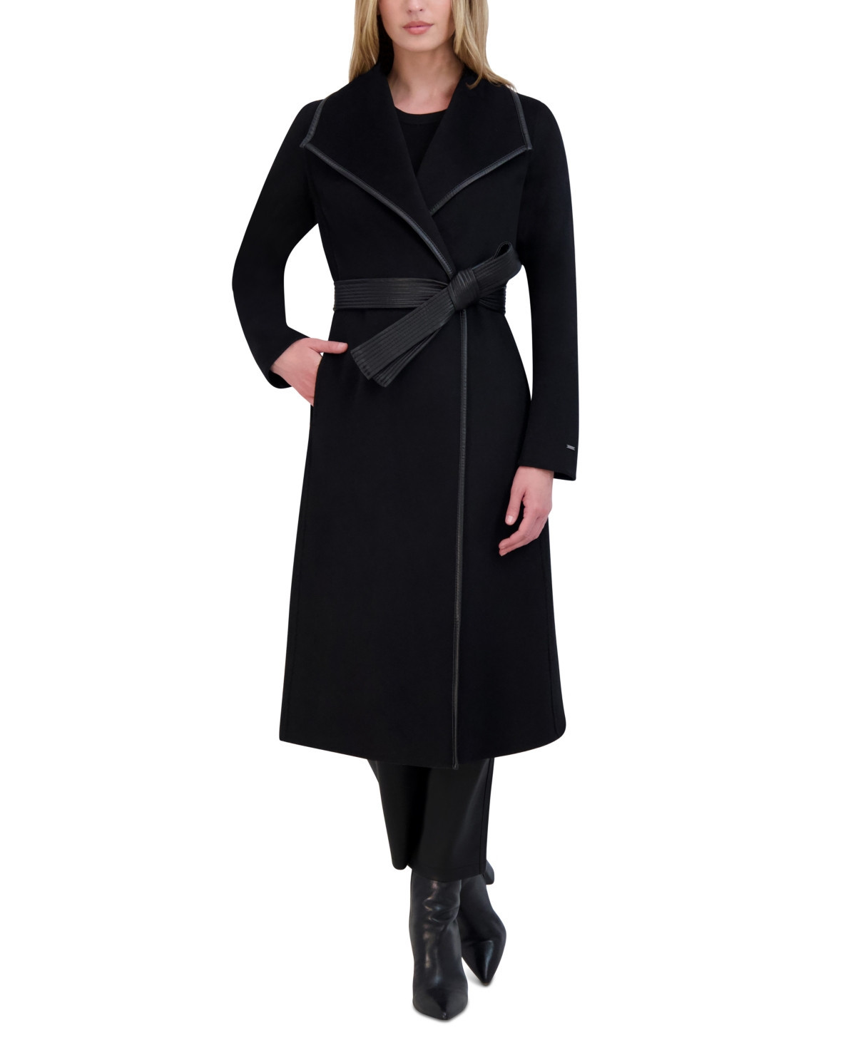 Tahari Womens Wool Blend Belted Wrap Coat - Black | Macy's