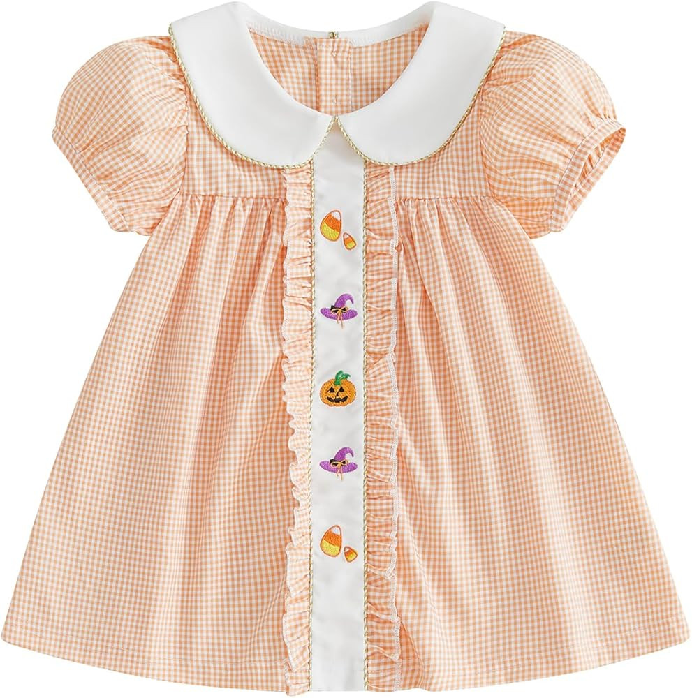 Kids Baby Girls Halloween Dress Doll Collar Plaid Pumpkin Dresses | Amazon (US)