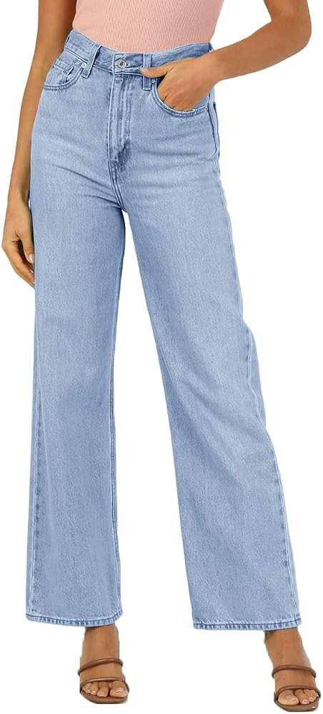 SySea Women's Straight Jeans Casual Loose High Waist Solid Wide Leg Ankle Denim Pants | Amazon (US)