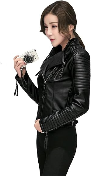 Women's Faux Leather Biker Jacket Slim Short Coat Zipper Moto Jackets | Amazon (US)