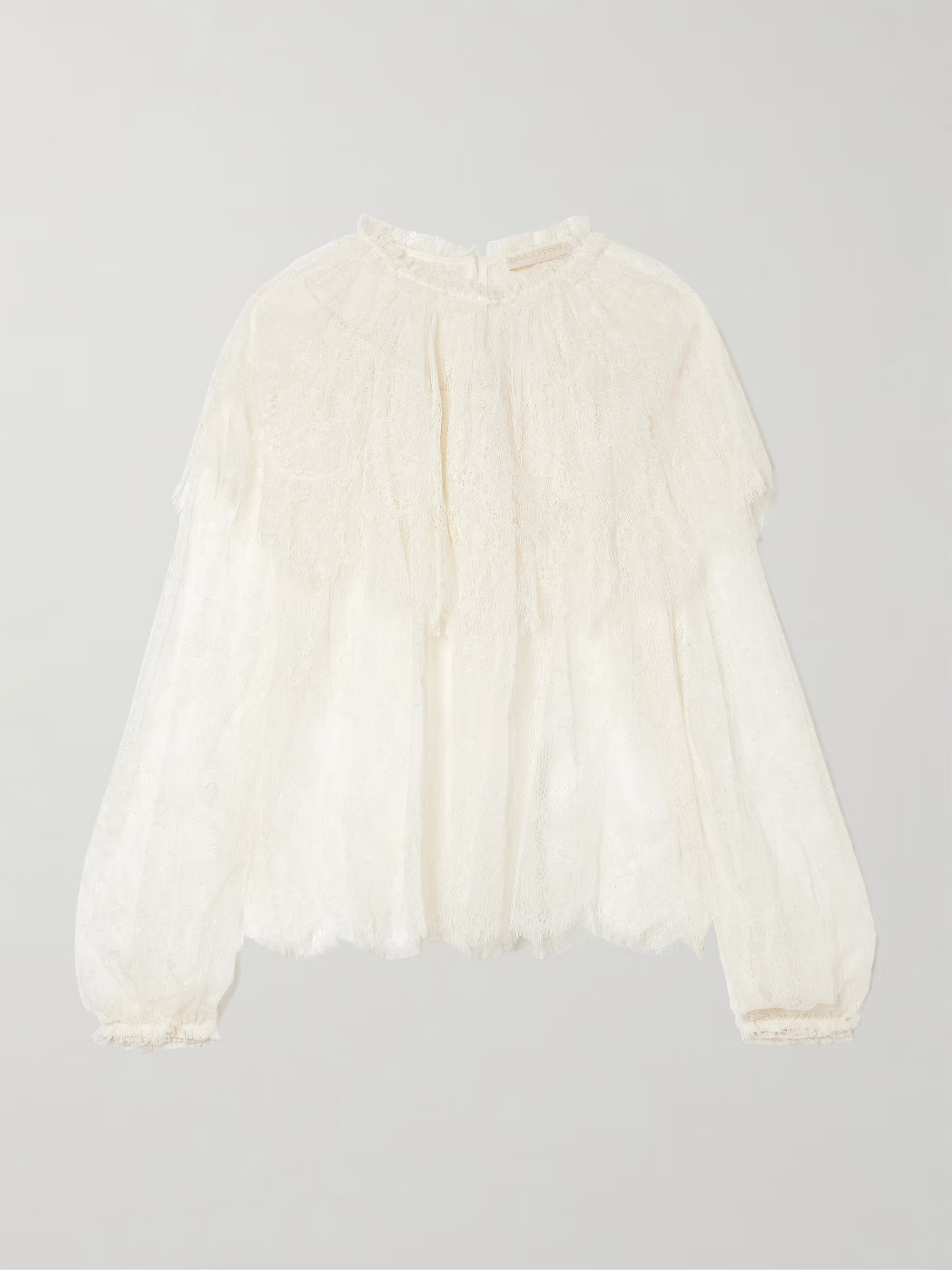 Viviane cape-effect ruffled Chantilly lace blouse | NET-A-PORTER (US)