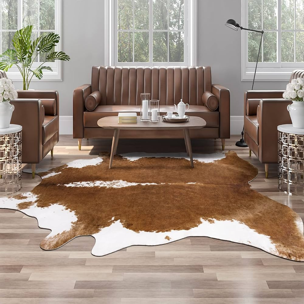 AROGAN Premium Faux Cowhide Rug 4.6 x 5.2 Feet, Sturdy and Large Size Cow Print Rugs, Suitable fo... | Amazon (US)