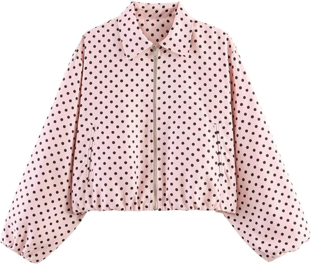 Women\u2019s Cropped Bomber Jacket Puffed Sleeves Zip Up Trendy Casual Streetwear Outerwear with ... | Amazon (US)