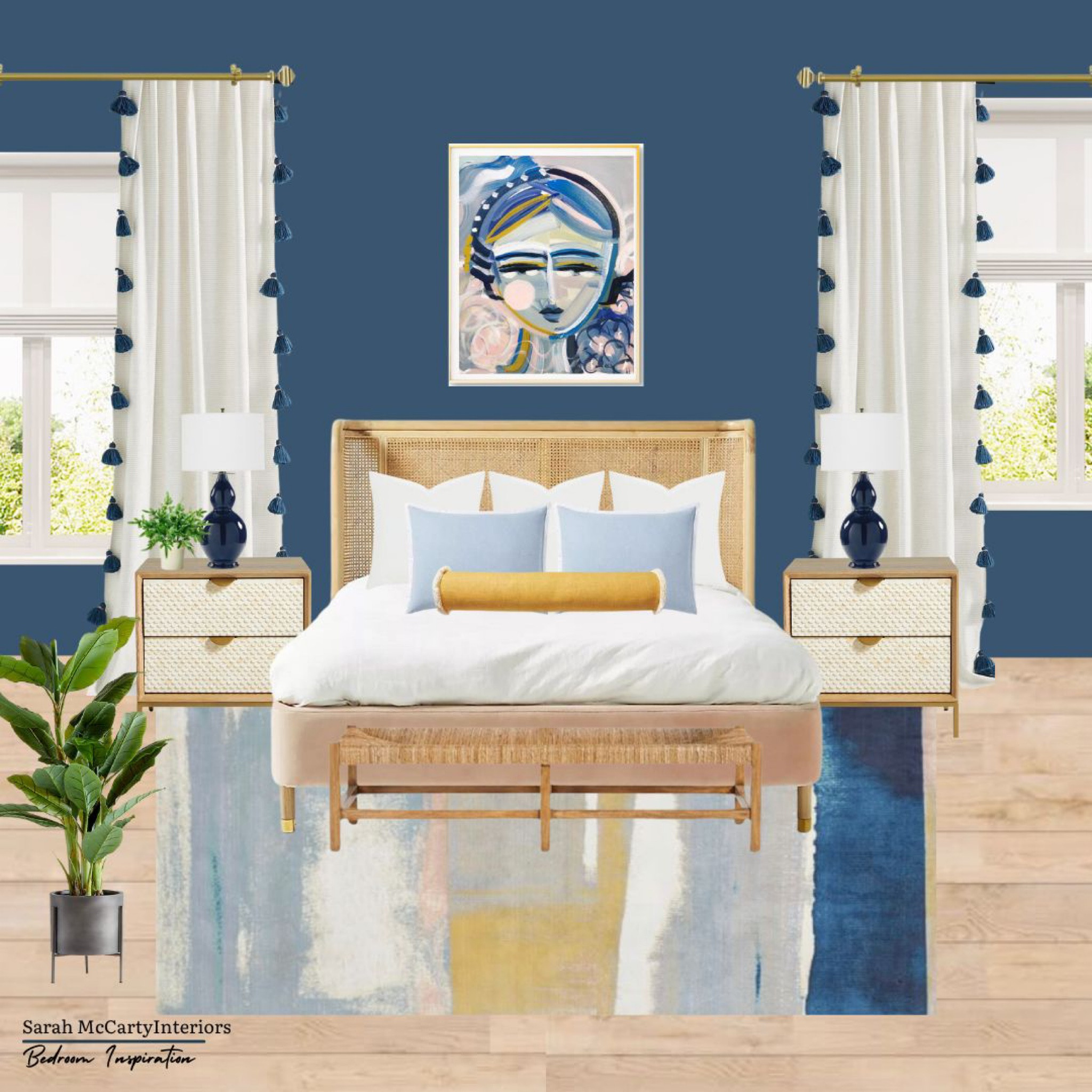 Serene bedroom design 💙 Calming blue hues and light and airy furniture pieces will give you peaceful dreams in no time 🛏️ The art is by Maren Devine  

#LTKhome #LTKstyletip