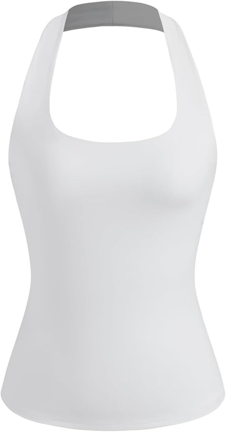 CIDER Workout Tops Halter Neck Tank Top Double Layered Slim Fit Sleeveless Basic Top Gym Activewe... | Amazon (US)