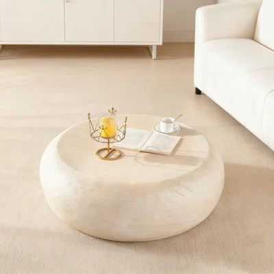 Mgo Mid-Century Round Centre Coffee Table With Vintage Faux Stone Top, Ideal For Modern And Pre-Modern Living Spaces | Wayfair North America