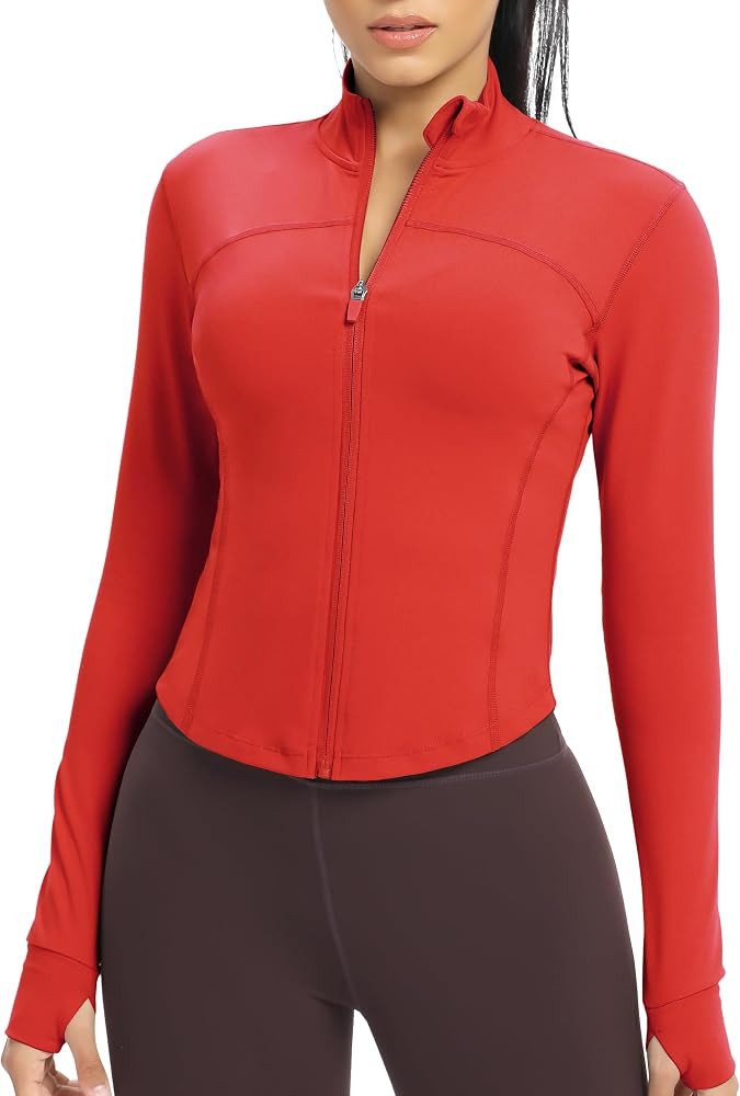 Women's Lightweight Zip Up Workout Jackets Yoga Cropped Running Gym Track Athletic Jacket with Th... | Amazon (US)