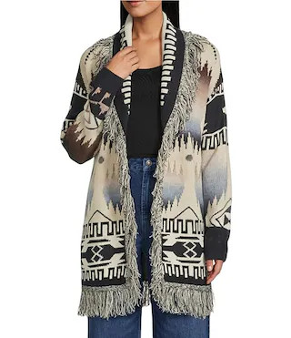 Dakota Knit Jacquard South Western Print Open Front Long Sleeve Cardigan | Dillard's