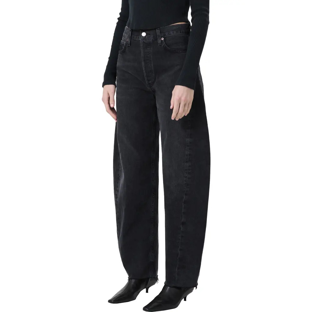 AGOLDE Luna Pieced High Waist Raw Hem Organic Cotton Barrel Jeans in Possess at Nordstrom Rack, Size 28 | Nordstrom Rack