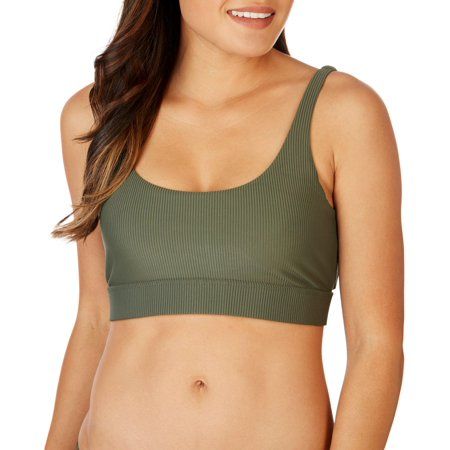 Juniors Solid Ribbed Scoop Neck Bikini Top Small Green | Walmart (US)