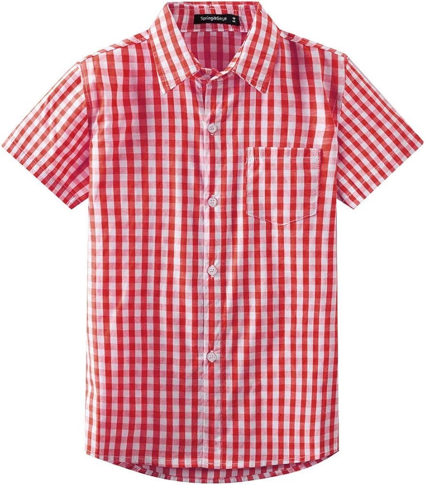 Spring&Gege Boys' Short Sleeve Dress Shirts Formal Uniform Woven Solid | Amazon (US)