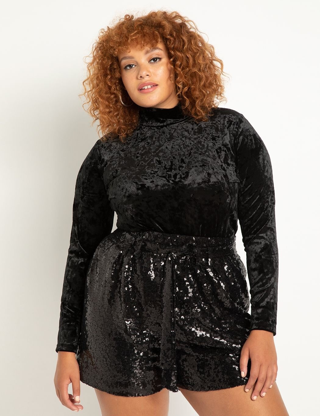 Crushed Velvet Mock Neck Top | Eloquii