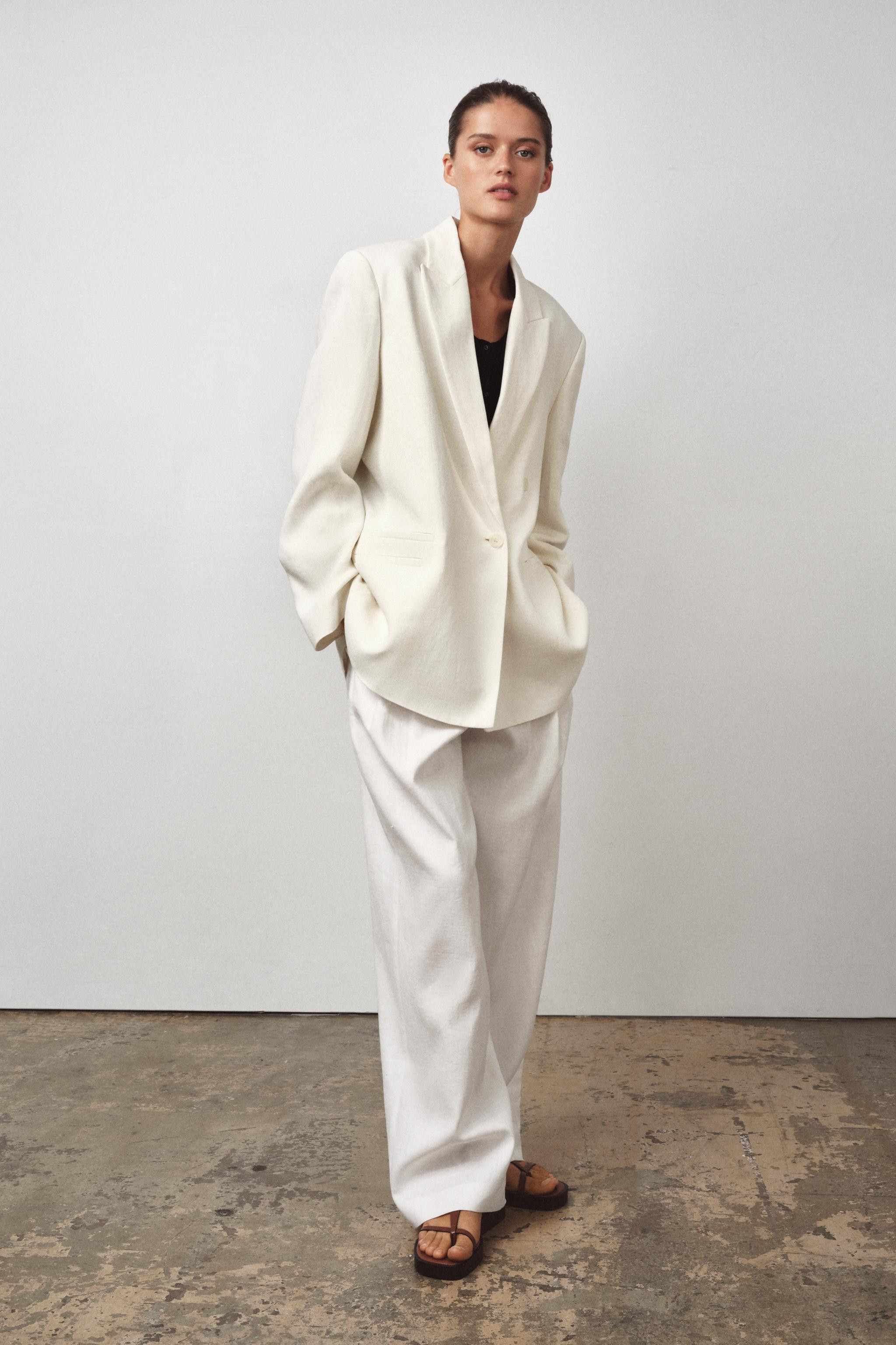 ZW COLLECTION DOUBLE-BREASTED LINEN BLEND BLAZER | Zara UK