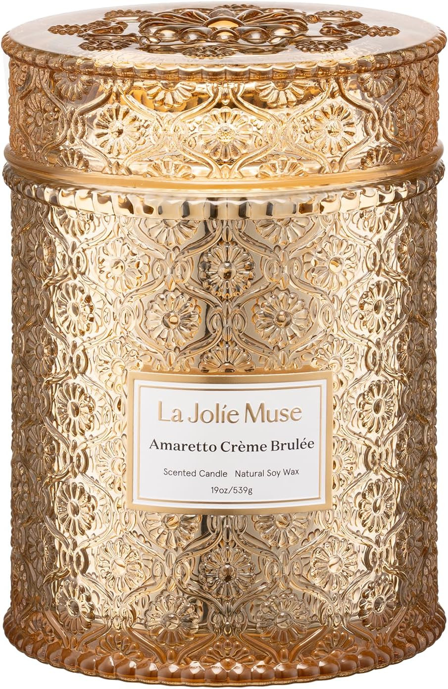 LA JOLIE MUSE Amaretto Crème Brûlée Scented Candle | Almond Liqueur, Dried Fruit & Caramel | 19 oz Wooden Wick | 90 Hours Clean Burn | Candle Gift for Hosts | Elegant Home Decor | Amazon (US)