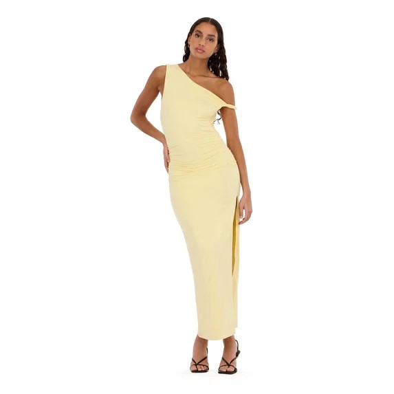 Forever 21 Women’s Maxi Dress with Side Ruching Detail and High Neckline, Sleek Fitted Silhouet... | Walmart (US)