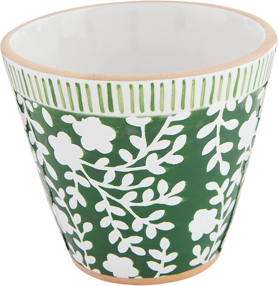 Mud Pie Indigo Small Pot, Green Floral, 4" H x 4.5" dia | Amazon (US)