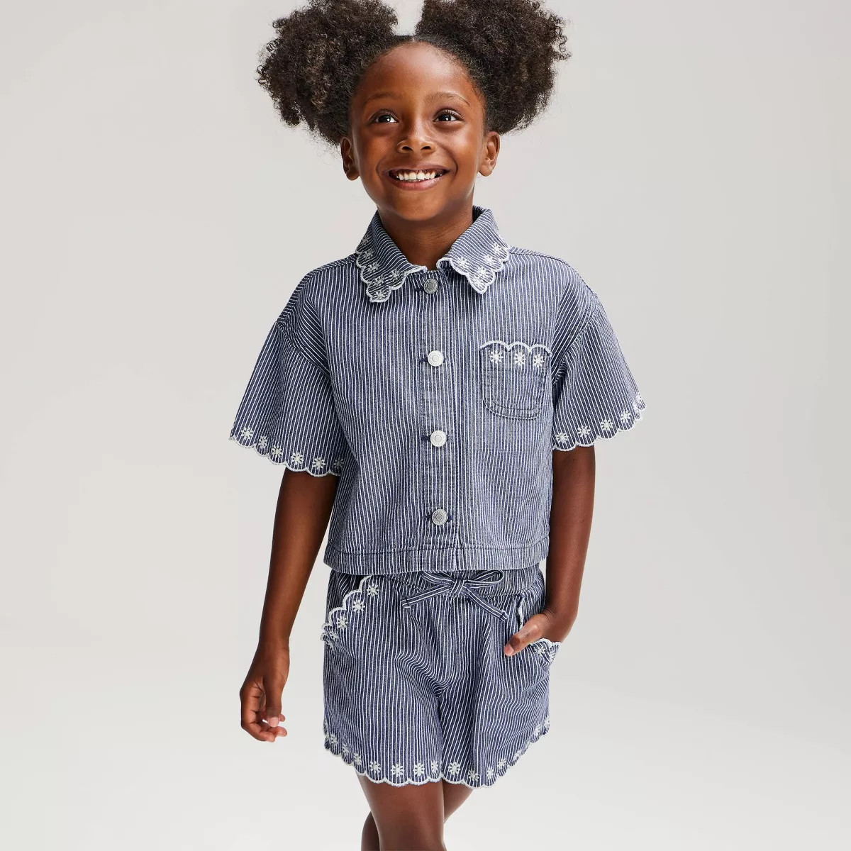 Baby Girls' Striped Denim Short Sleeve Top & Shorts Set 2pc - Cat & Jack™ Dark Wash 12M | Target