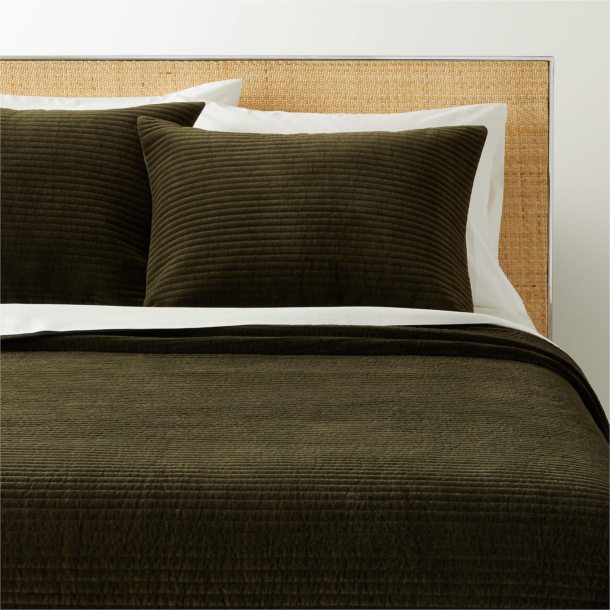 Shadow Modern Full/Queen Velvet Forest Green Quilt + Reviews | CB2 | CB2
