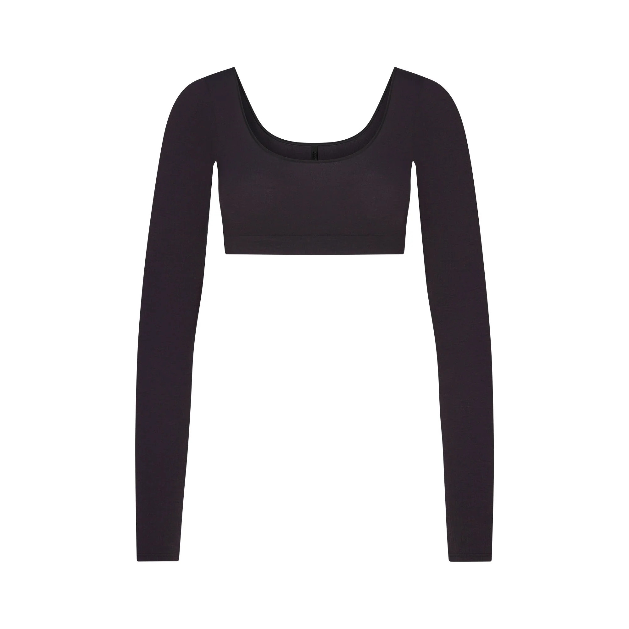 WOOL RIB LONG SLEEVE SUPER CROPPED TOP | OBSIDIAN | SKIMS | SKIMS (US)