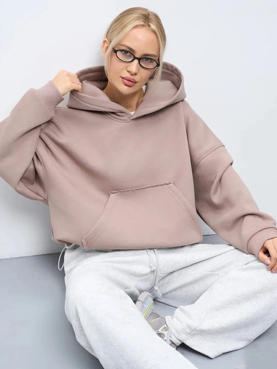 2026 New Casual Solid Color Hoodie, Slim Fit, Long Sleeve, Short Style, Pullover with Pockets | Walmart (US)