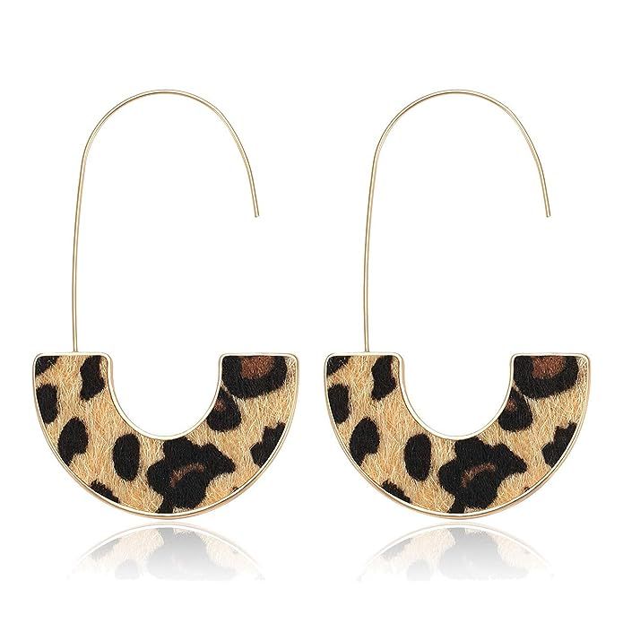 CEALXHENY Hoop Earrings for Women Leopard Haircalf Drop Dangle Earrings Bohemia Statement Horseha... | Amazon (US)
