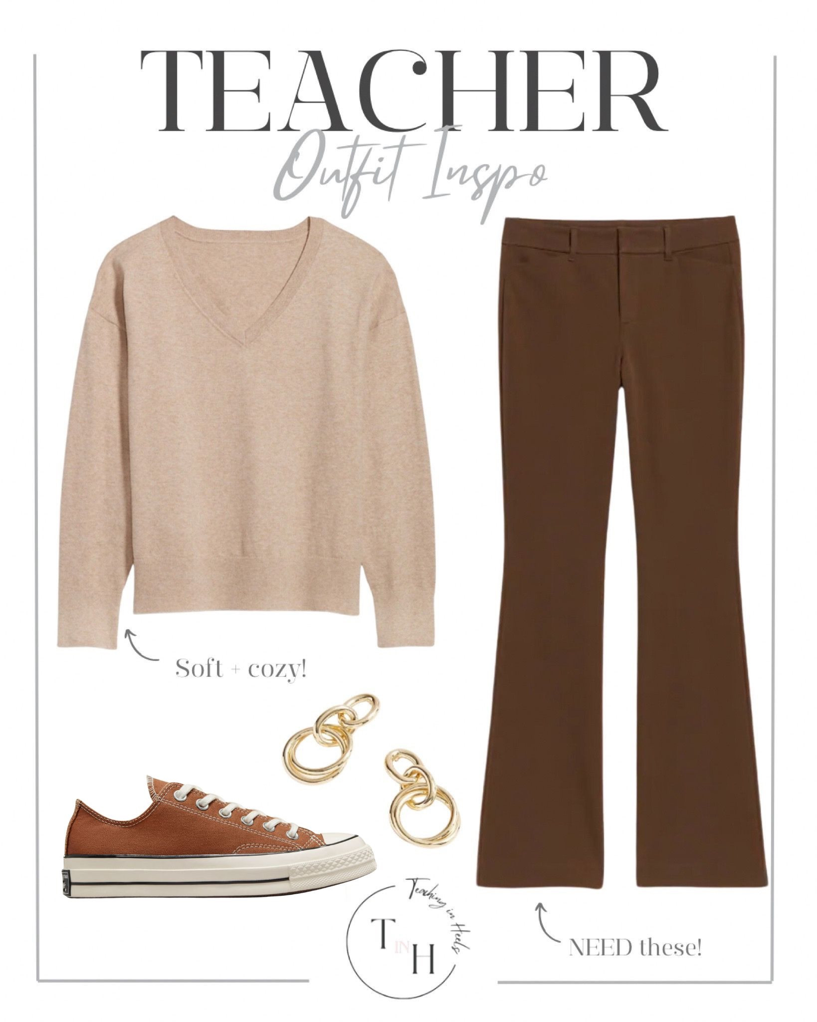 V neck sweater  high waisted flare work pants  block heels  gold link earrings   teacher  classroom style   teacher outfit  teacher style  teacher work style workwear  business casual  business office outfit  teacher ootd  teacherfit  ootd trendteacher  teacher outfits  teacher ootd  teacher outfit ideas

#LTKstyletip #LTKMostLoved #LTKSpringSale