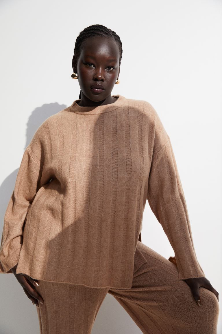 Oversized Rib-knit Sweater - Beige - Ladies | H&M US | H&M (US + CA)