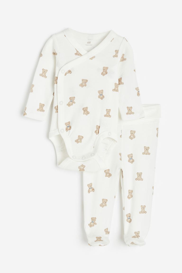 2-piece cotton set - White/Teddy bears - Kids | H&M GB | H&M (UK, MY, IN, SG, PH, TW, HK)