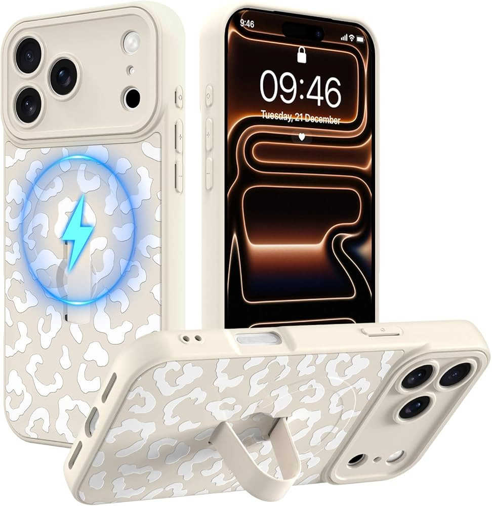 MOWIME Magnetic for iPhone 17 Pro Max Case with Finger Strap, Compatible with Magsafe, Cheetah Pr... | Amazon (US)