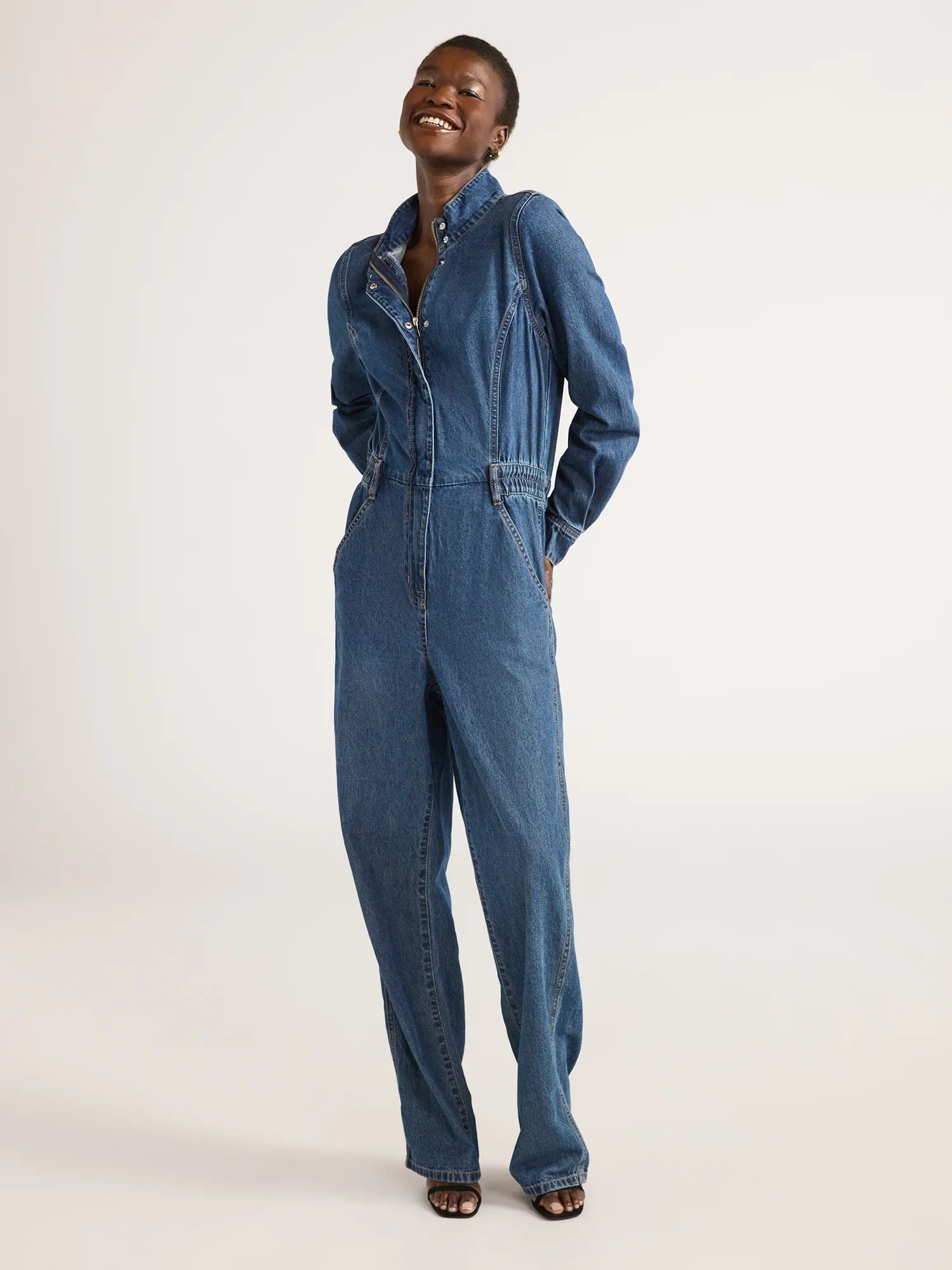 Scoop Women's Denim Jumpsuit with Straight Leg, Sizes XS-XXL | Walmart (US)