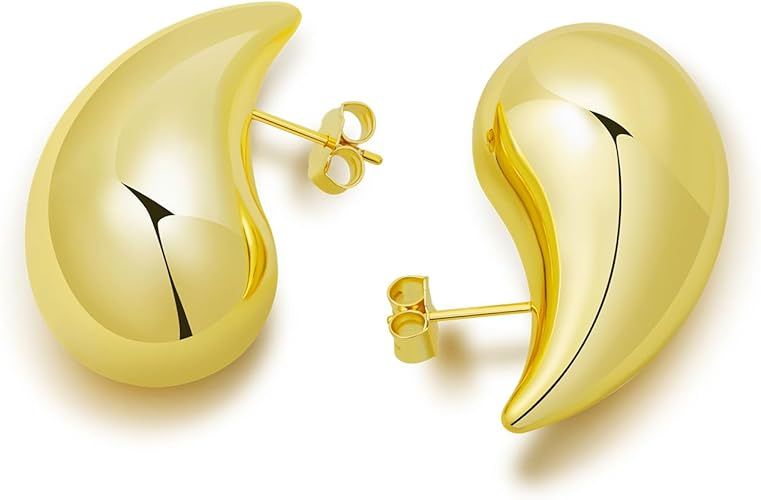 Chunky Gold Hoop Earrings- Lightweight Earring Dupes- Hypoallergenic Silver Drop Earring- Gold Te... | Amazon (US)