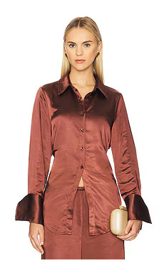 SIMONMILLER Loch Satin Button Up in Choco Brown from Revolve.com | Revolve Clothing (Global)
