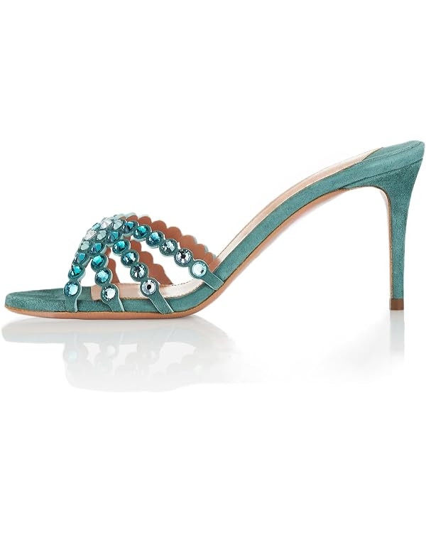Rhinestone Mule Heeled Sandals for Women Stiletto High Heels Open Round Toe Mules Sandals Backles... | Amazon (US)