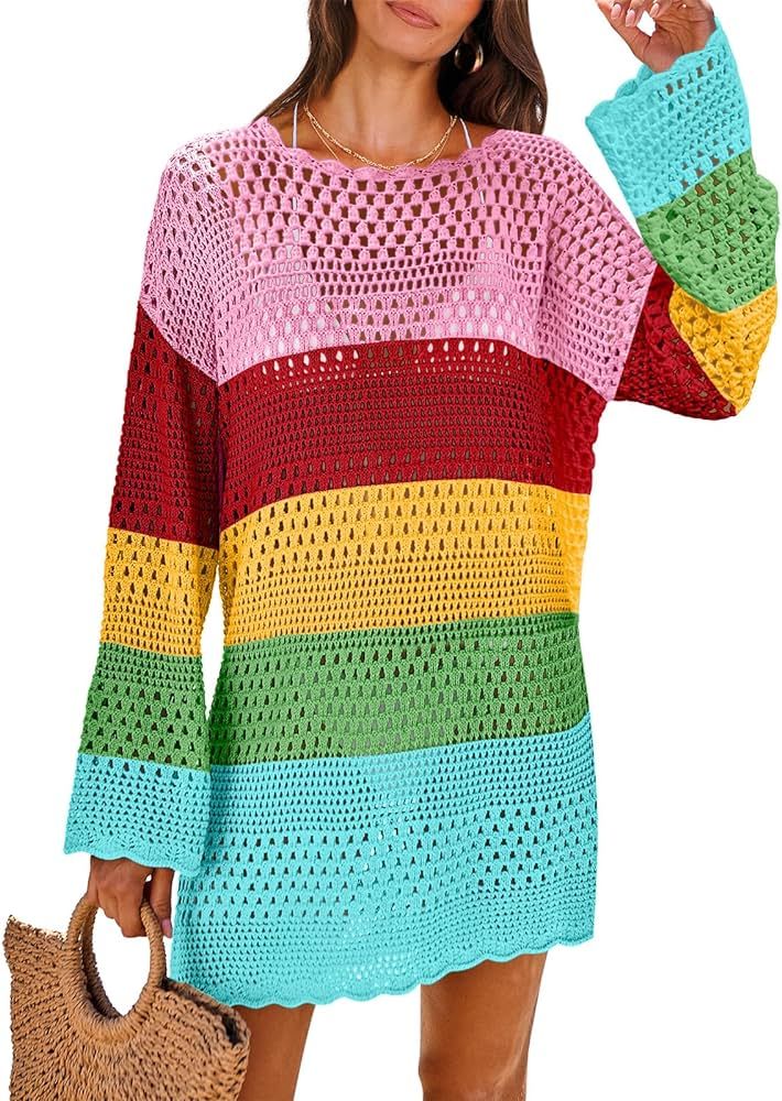 ANRABESS Women Swimsuit Crochet Swim Cover Up Summer Bathing Suit Swimwear Knit Pullover Beach Dr... | Amazon (CA)