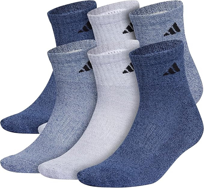 adidas Men's Athletic Cushioned 6-Pack Quarter, Athletic Cushioned Quarter Ankle Socks for Men wi... | Amazon (US)