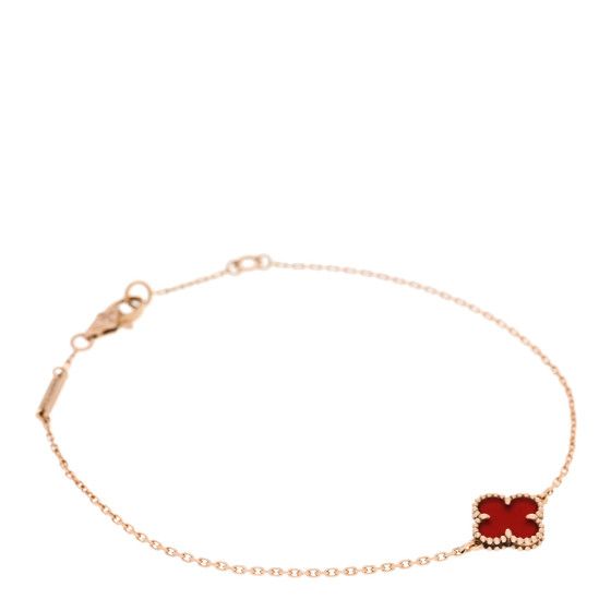 18K Rose Gold Carnelian Sweet Alhambra Bracelet | FASHIONPHILE (US)