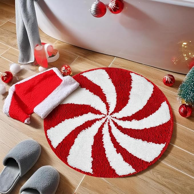 Vanleonet Christmas Bathroom Rugs 24 Inch Christmas Candy Washable Round Bath Mats Non Slip Soft ... | Amazon (US)